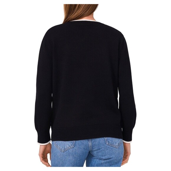 NWT Vince Camuto Women's Game Day Crewneck Sweater Size Large Black - Picture 2 of 9